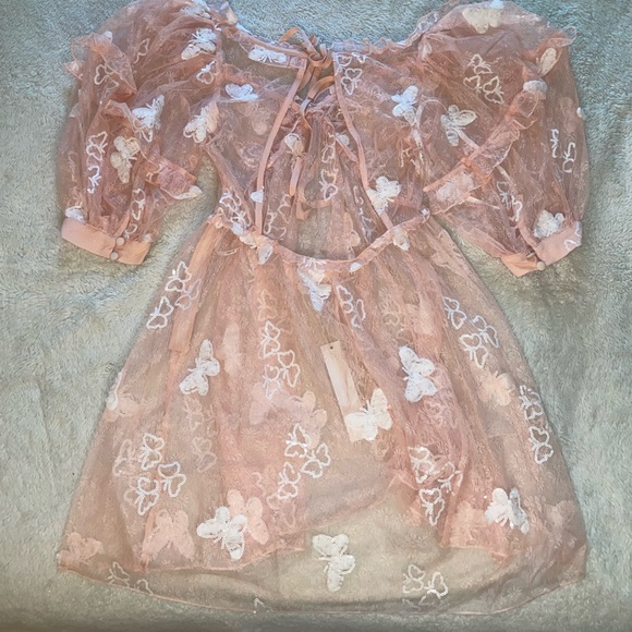 For Love and Lemons Shari Pink Sequin Butterfly Mini Dress - Picture 7 of 12